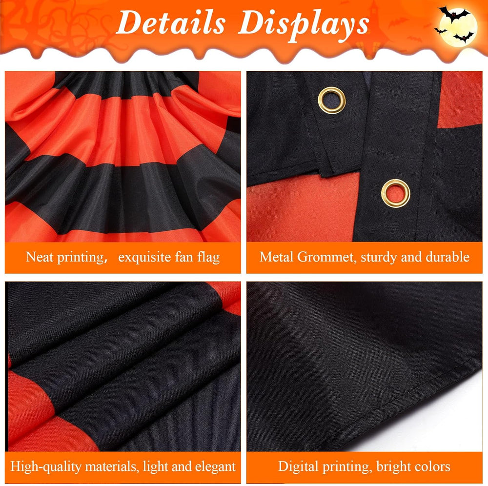Newwiee 12 Pcs 3 x 1.5 ft Halloween Flag Bunting Half Fan Hanging Pleated Fla...