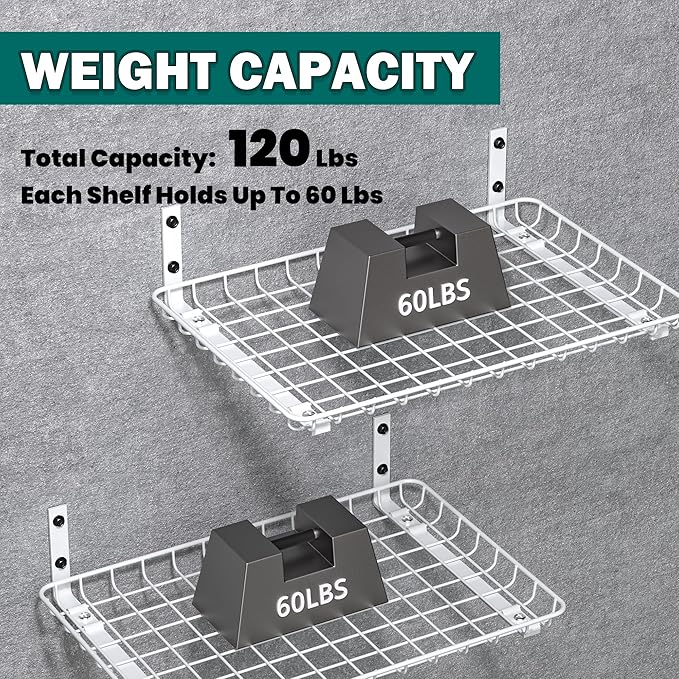 EVERHANGER Garage Wall Shelves 12x18 Inch, Wall Mounted Storage Shelf, Metal