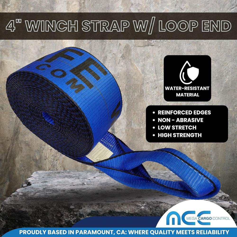 Mega Cargo Control 4" Flatbed Winch Straps with Loop Ends - 5,400 Lbs WL...