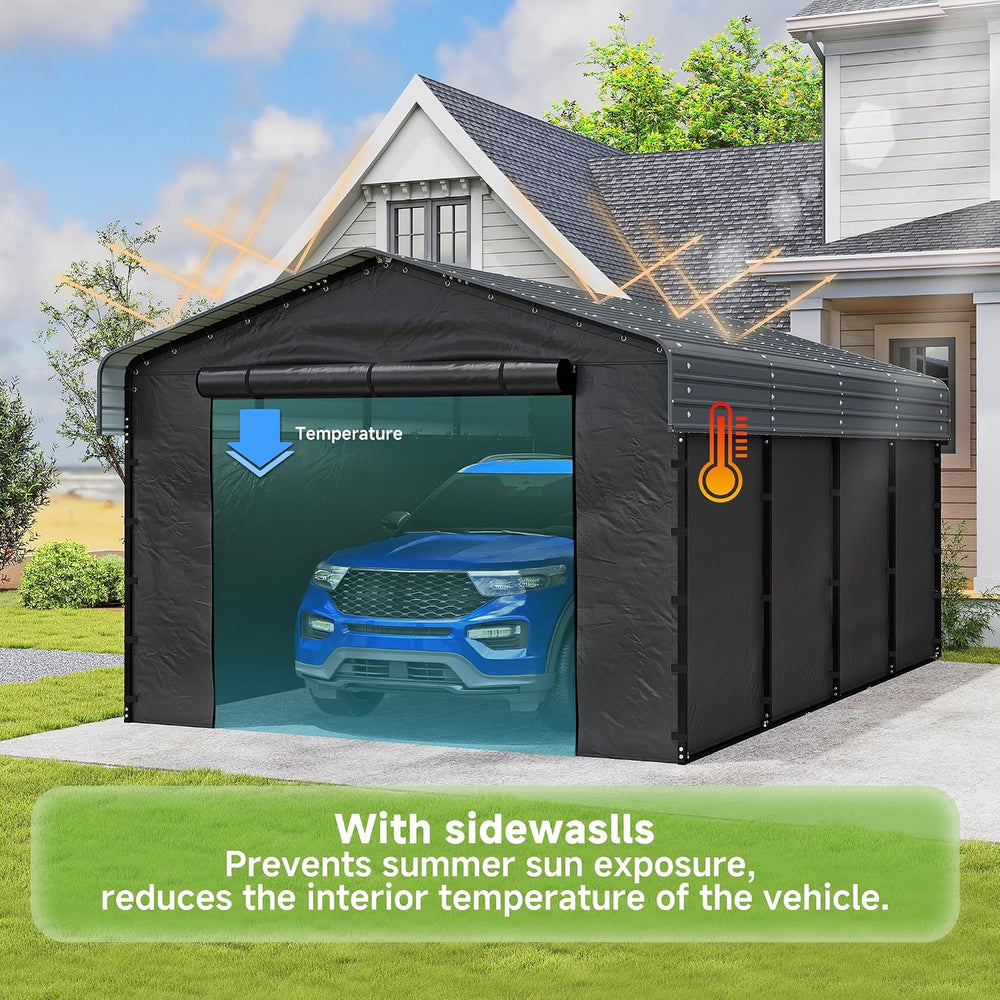 12x20FT Heavy Duty Metal Carport with Removable Sidewalls & Doors, Gray