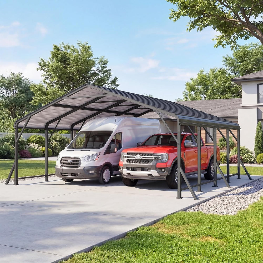 Wisteria Lane 20' x 20' Metal Carport, Heavy Duty Metal Carport for O...