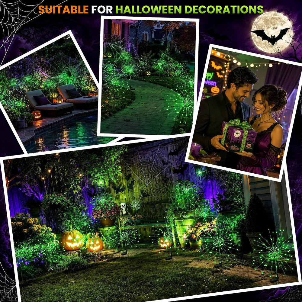 PEVOROS Solar Halloween Firework Garden Lights Outdoor, Green, 6 Pack