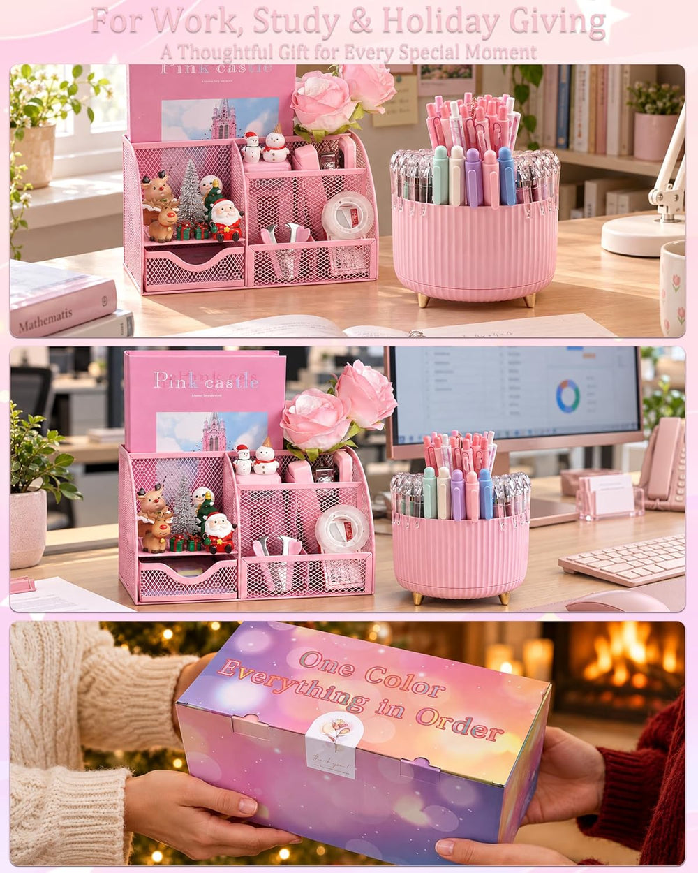 Pink Desk Accessories 21-Piece Office Supplies Gift Set for Women