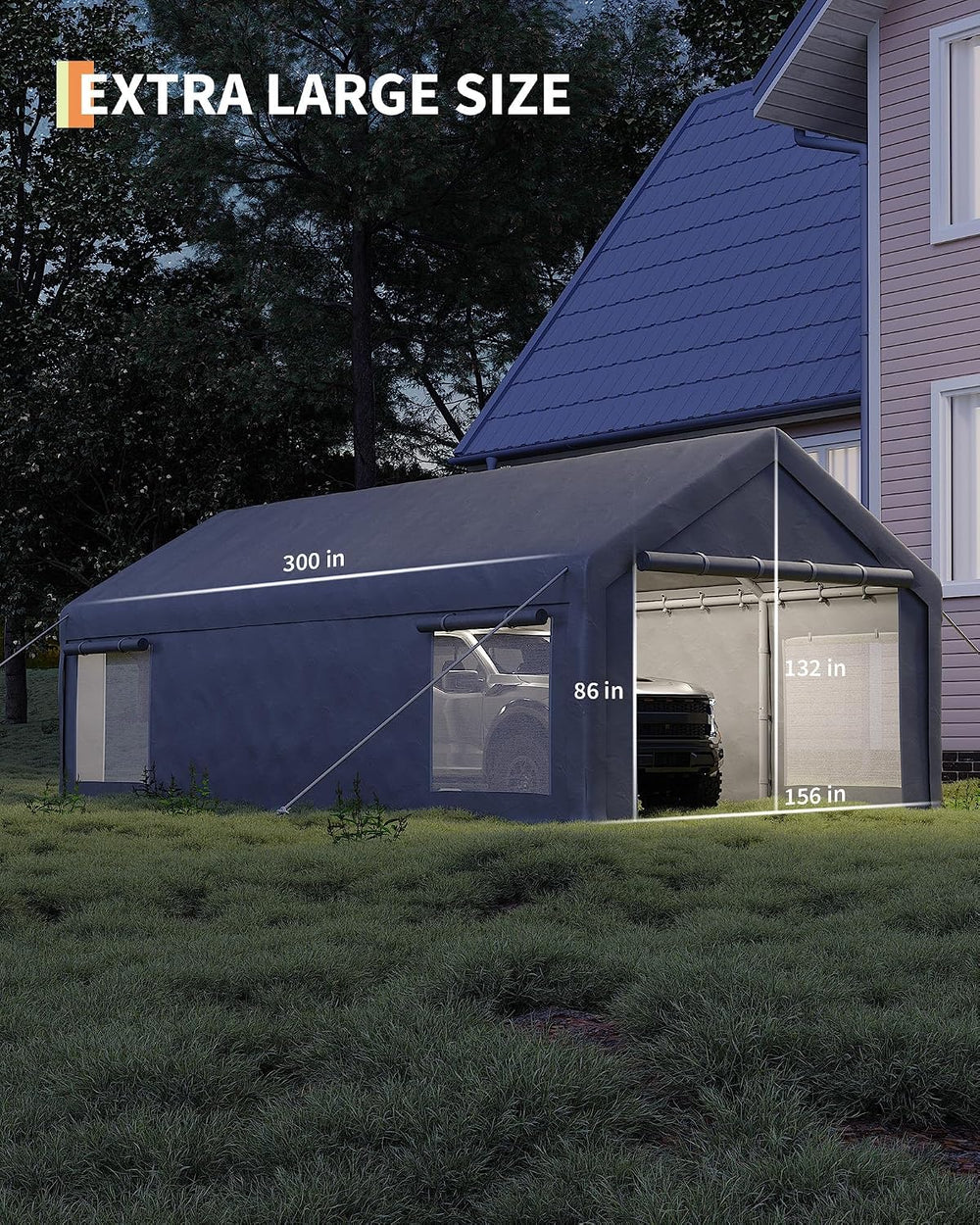 13x25 Ft Carport with 10 Sandbags, Car Port with 220g PE Tarp, 2 Roll-Up Door...