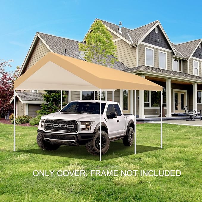 10'x20' Upgraded Carport Replacement Top Canopy Cover Beige