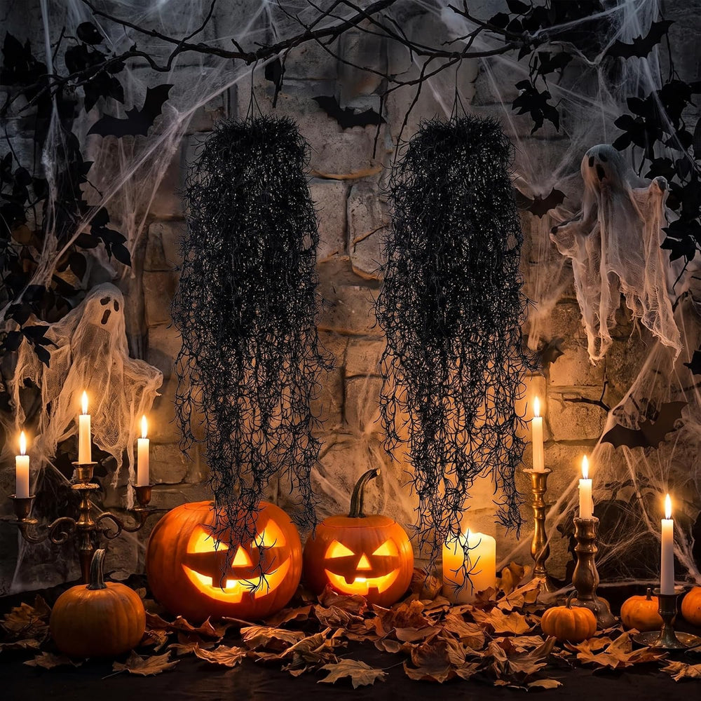 Hotop 2 Pc Artificial Spanish Moss Halloween Gothic Decor,Black