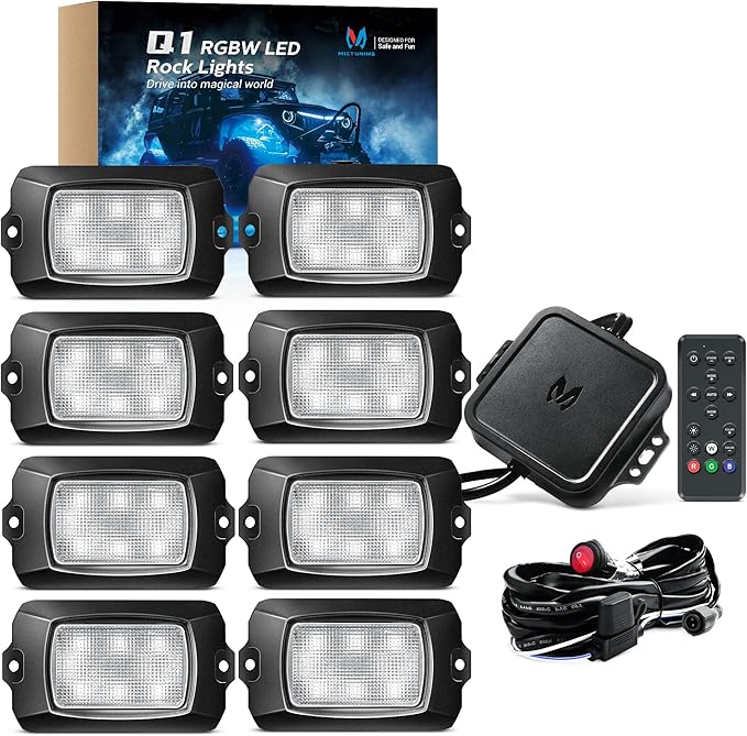 MICTUNING Q1 RGBW Rock Lights, 8 Pods Pure Color Underglow Neon Multicolor