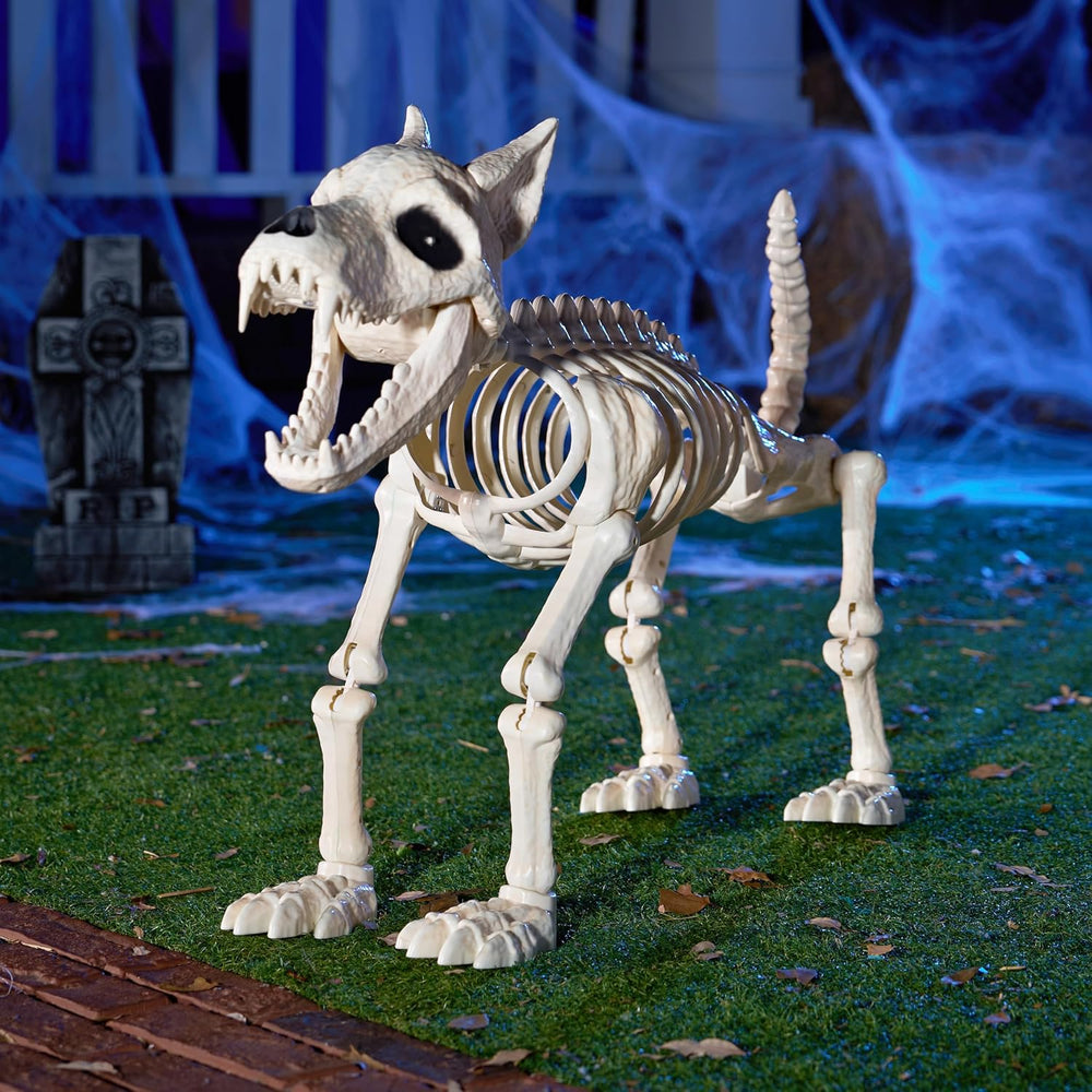 JOYIN Howling Wolf Skeletons Halloween Decorations 34โ Skeleton Dog with Red ...