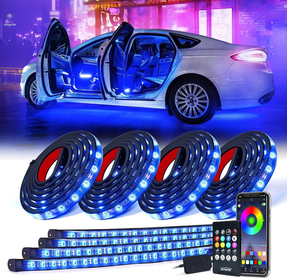 Xprite 8Pcs Car RGB LED Strip Lights, Exterior Underglow & Interior Bluet...
