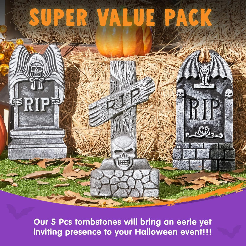 JOYIN 17โ Halloween Foam RIP Graveyard Tombstones (5 Pack), Halloween Tombsto...