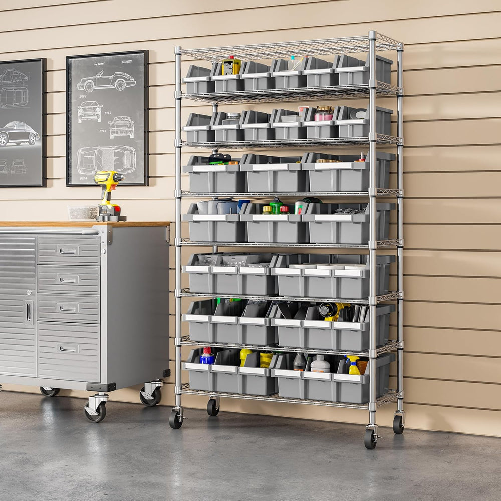 8-Tier NSF 24-Bin Steel Wire Shelving Rack, 36"W x 14.25"D x 63.5&q...