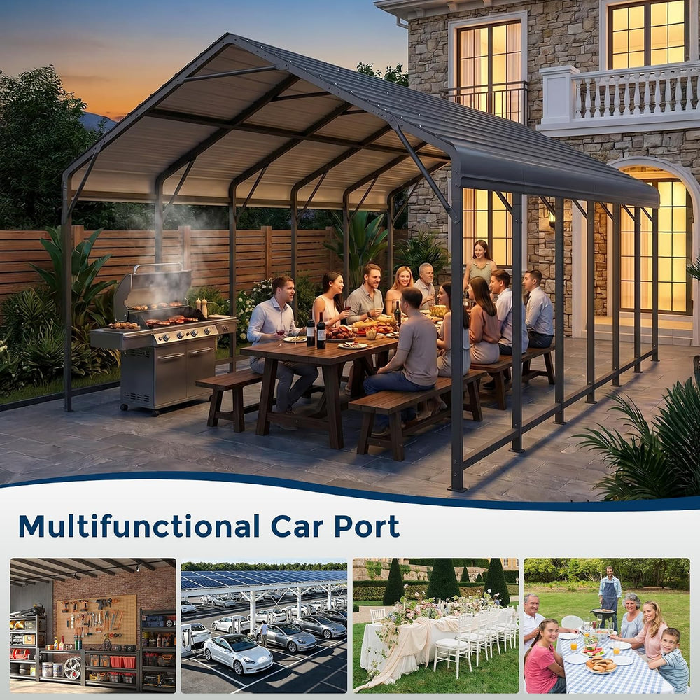 HOMSHADE 20x30FT Heavy Duty Metal Carport with 132ยฐSteep Anti-Pooling Roof