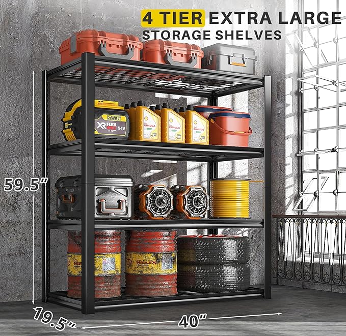 REIBII 40" W Garage Shelving 2240 LBS Storage Shelves Adjustable Metal S...
