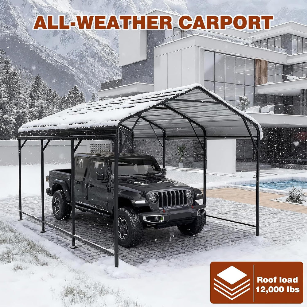 LEVELEVE 10x15 FT Heavy-Duty Metal Carport, Galvanized Steel Car Canopy with ...