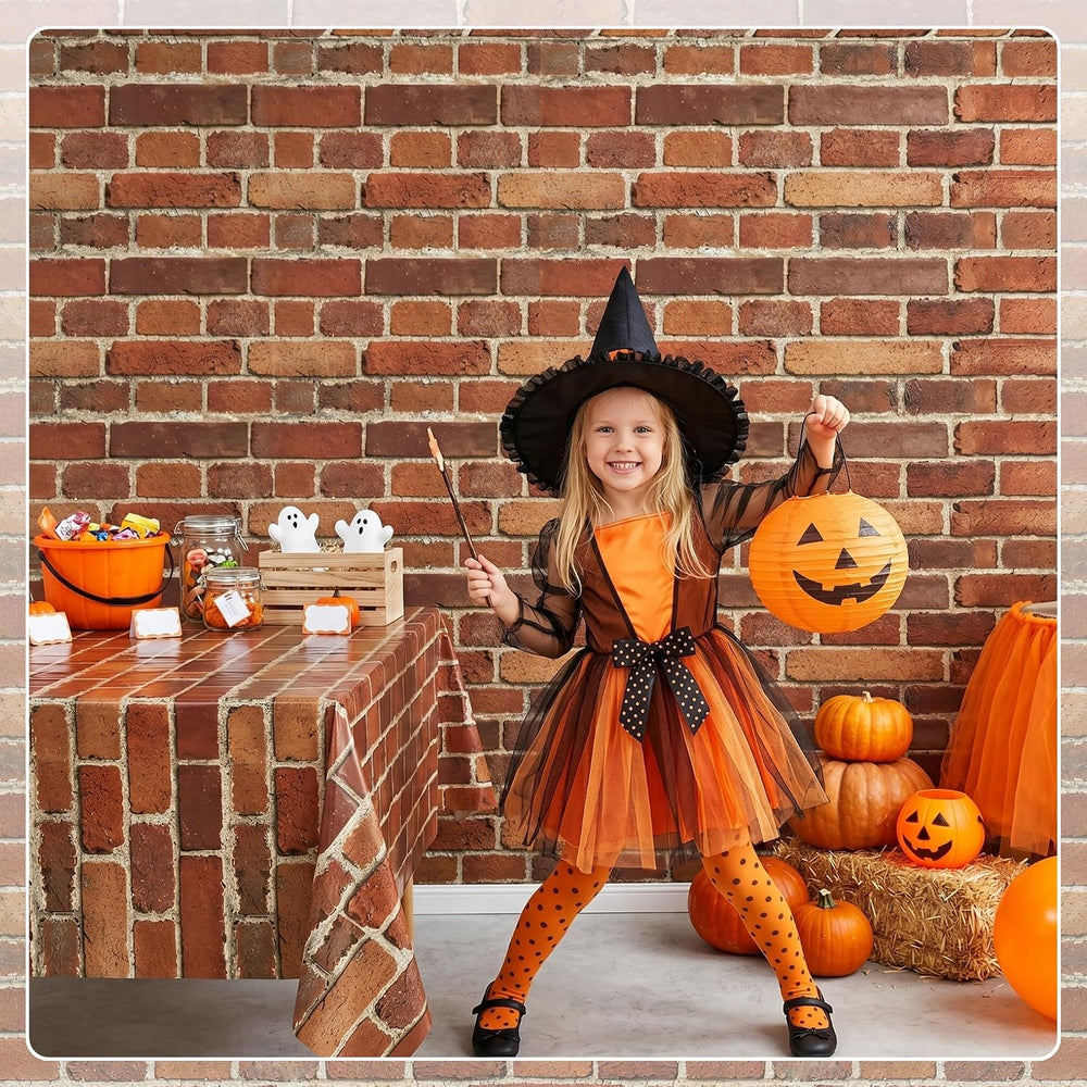 100FT x 54IN Halloween Red Brick Tablecloth Roll with Slide Cutter Box