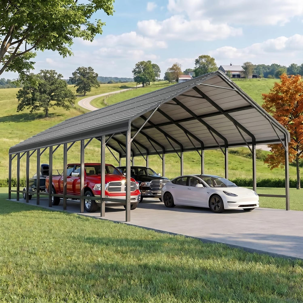 20x40FT Extra Large Heavy Duty Metal Carport 132ยฐ Steep Anti-Pooling Roof