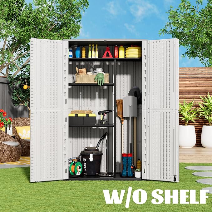 Outdoor Storage Cabinet Waterproof, Resin Vertical Storage Shed Lockable