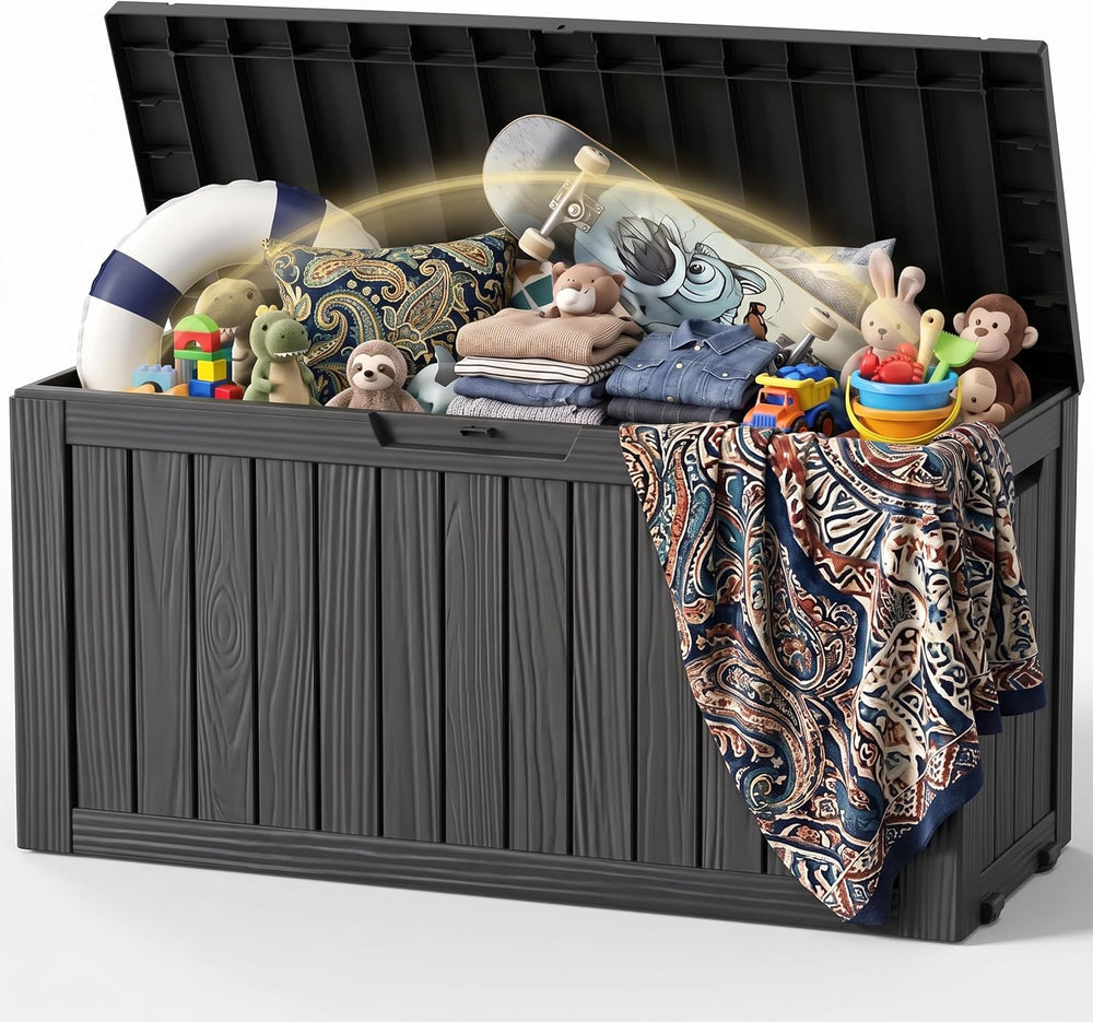 DRATO 155 Gallon Deck Box Waterproof Outdoor Storage Box with Wheels, Black