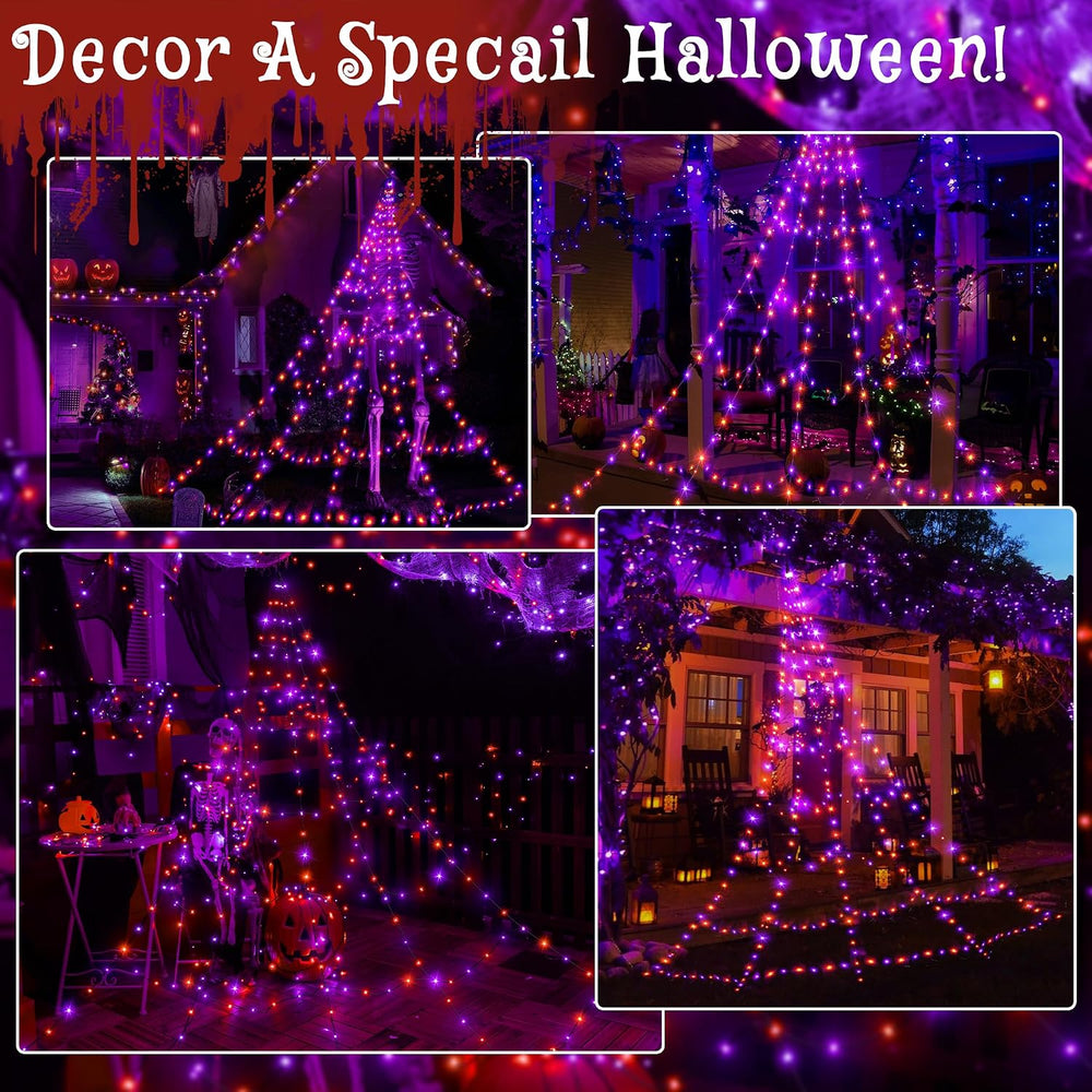Ollny Halloween Lights Outdoor 454 LED Spider Web Lights Orange & Purple