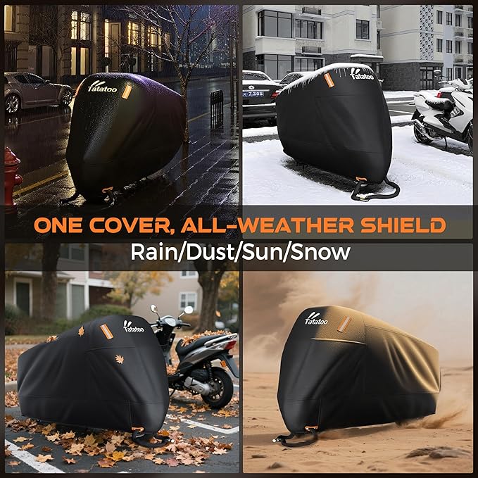 Motorcycle Cover Waterproof Outdoor, 300D Heavy Duty, UV & Rain Resistant