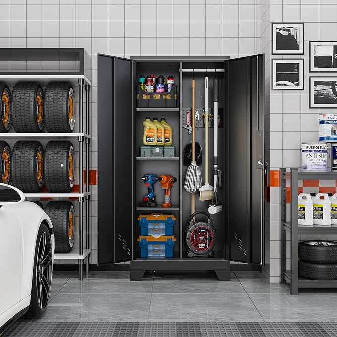 61" Broom Closet Storage Cabinet, Metal Storage Cabinet