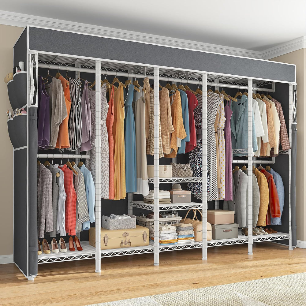 Raybee Clothes Rack with Cover, Portable Closet 1200LBS Adjustable Shelves