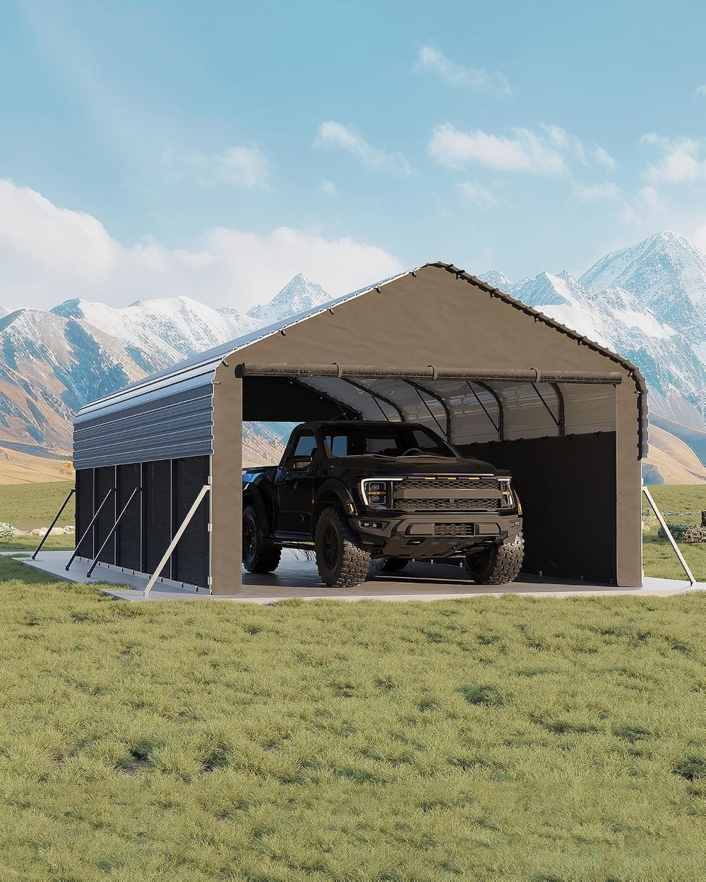 Garvee 12x25x9 ft Metal Carport Oversized, Enclosed Car Ports