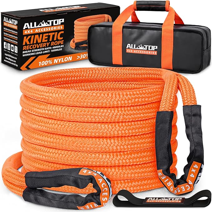 ALL-TOP Kinetic Recovery Rope, 1in x 20ft, Heavy Duty 30+% Elasticity, 16000Lbs