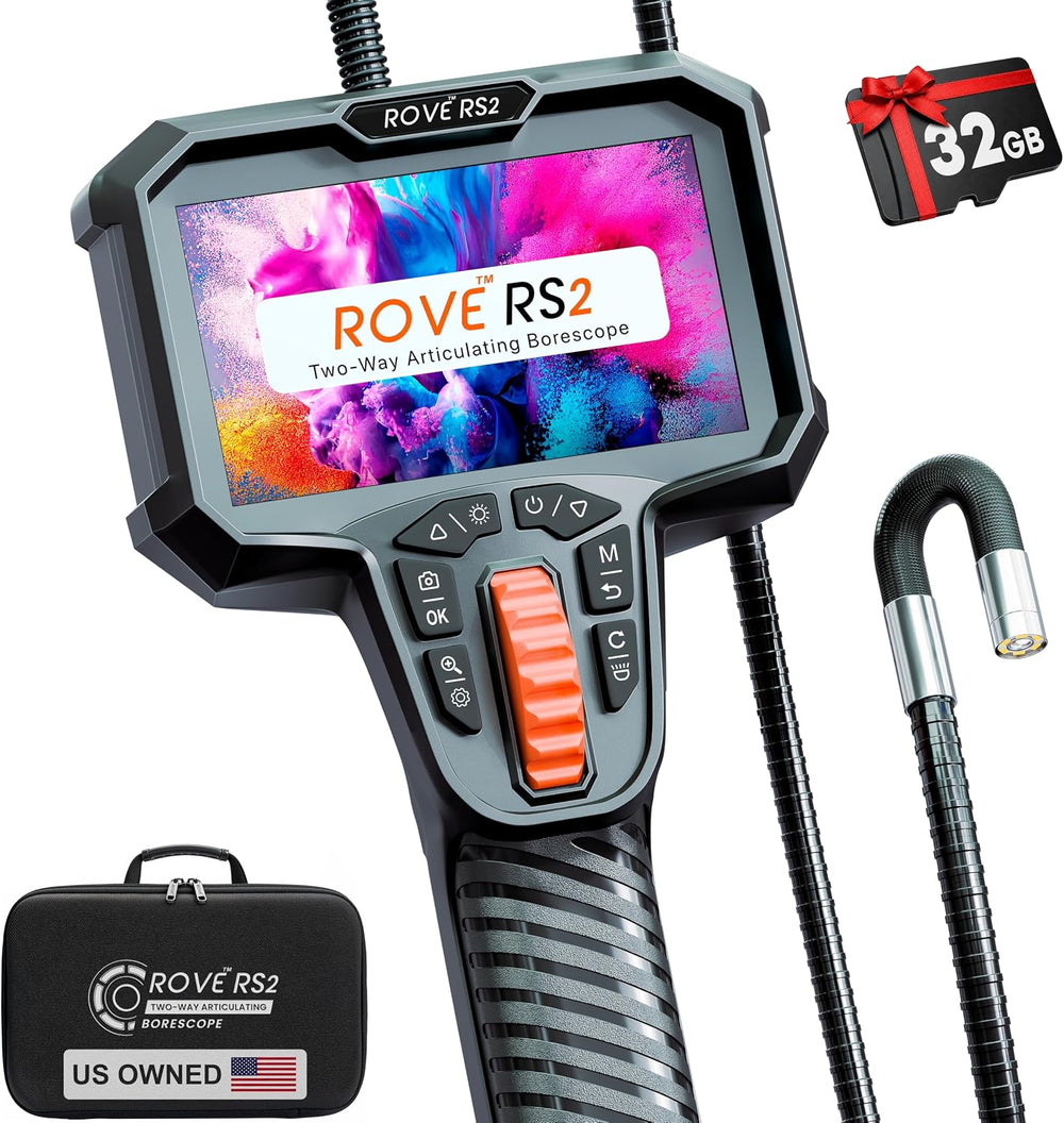 ROVE RS2 Articulating Borescope Camera with Light, 2-Way 210ยฐ, 32GB Card