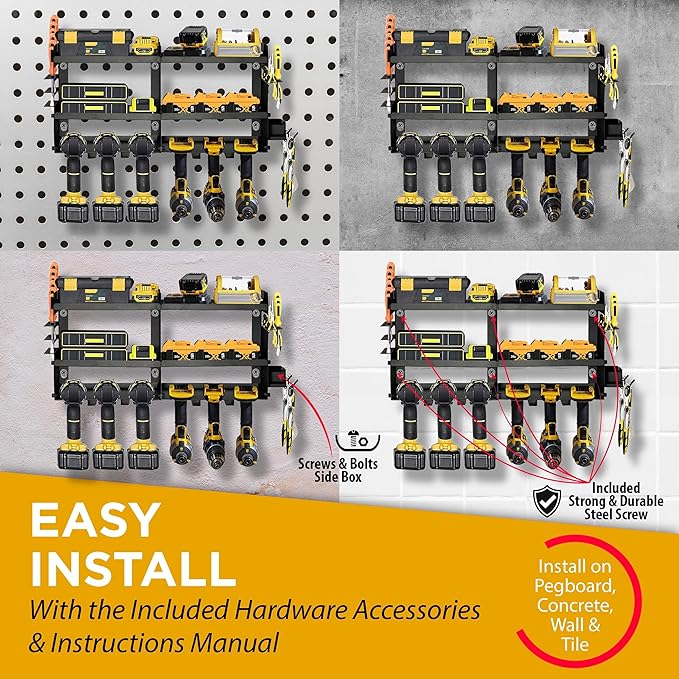 GRG Tools Heavy-Duty Power Tool Organizer – Wall Mounted Drill Rack