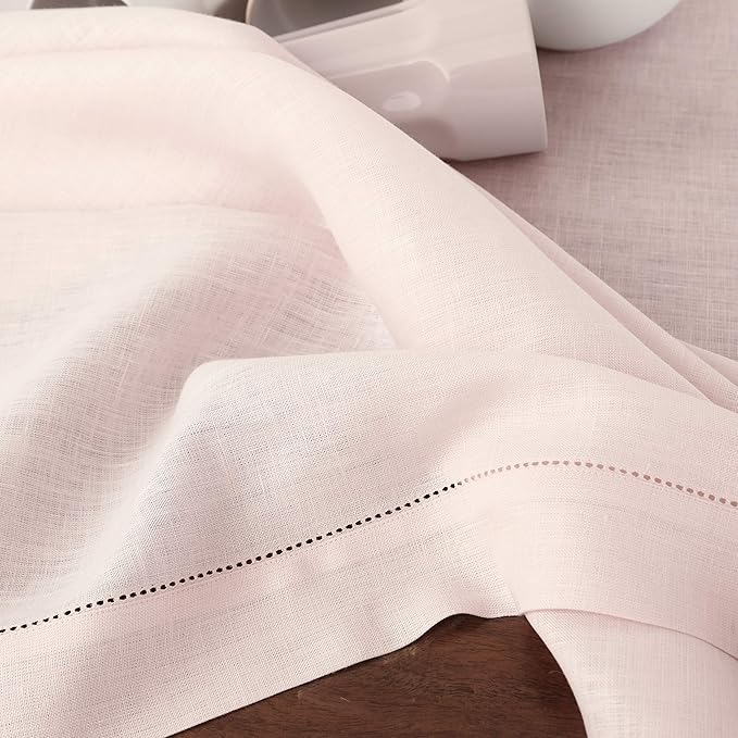 Solino Home Linen Tablecloth 60 x 108 Inch - Classic Hemstitch 100% Pure Line...
