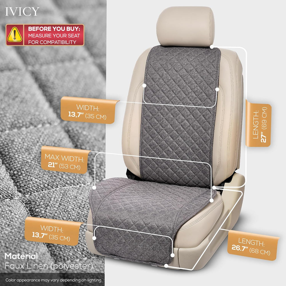 IVICY Faux Linen Front Car Seat Cover, Seat Protector, 1 Unit, Cool Gray