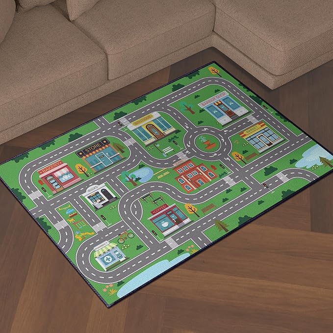 Play Rug for Playroom 59"x39" Car Mat Town City Road Map for Boys B...