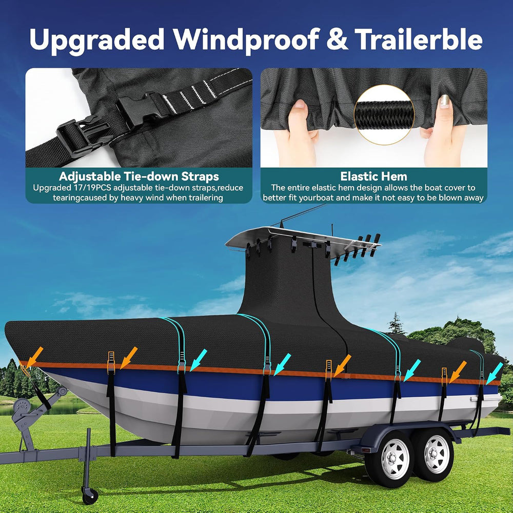 1200D Heavy-Duty 100% Waterproof T-Top Boat Cover 20-22ft Center Console
