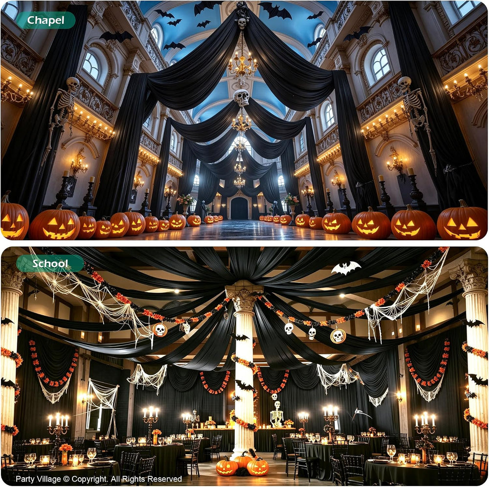 8 Panels 5ft(W) x 20ft(L) Black Ceiling Drapes for Halloween Parties