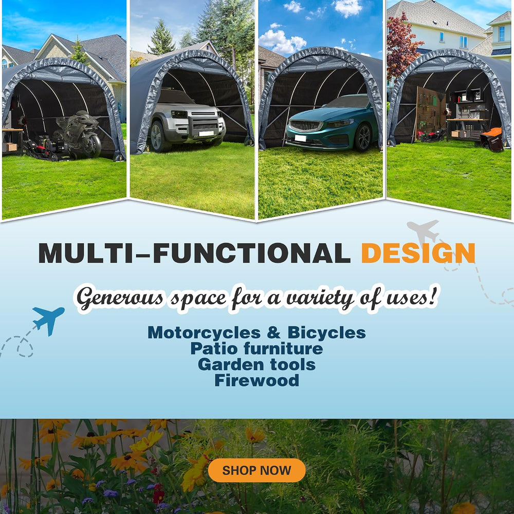 12x24FT Heavy Duty Carport, Portable Garage with Reinforced All-Steel Frame a...