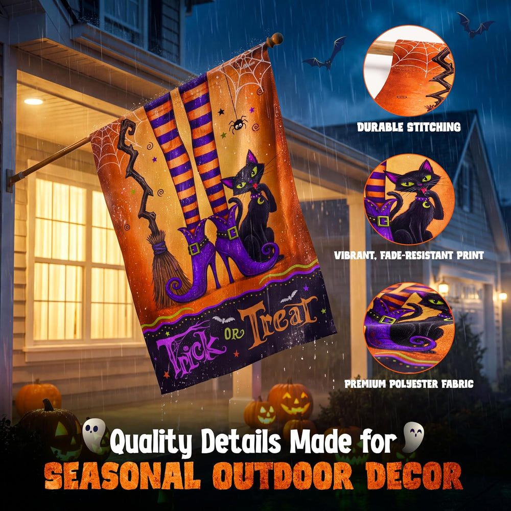 FLAGWIX Halloween House Flag, Witch Black Cat Trick Or Treat Porch Decor