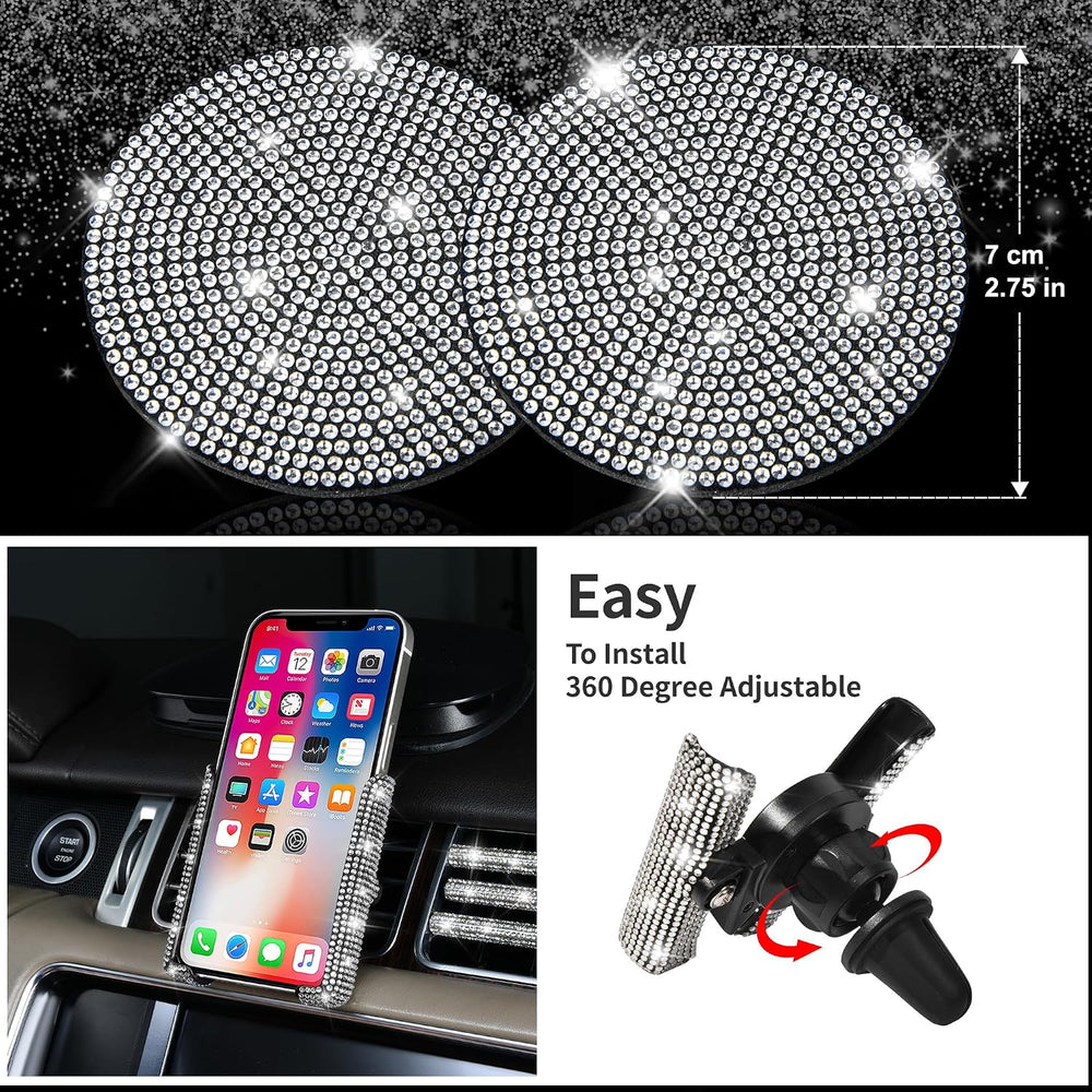 CAR PASS 23 PCS Bling Diamond Car Accessories Set for Women, Leather Seat Cov...