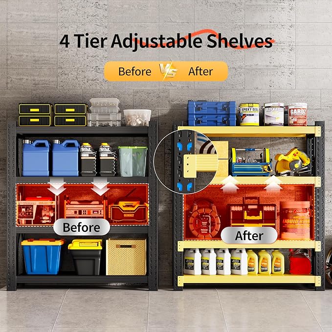 Garage Shelving Unit, 4 Tier Heavy Duty Racks, Easy Assembly, Metal Racks