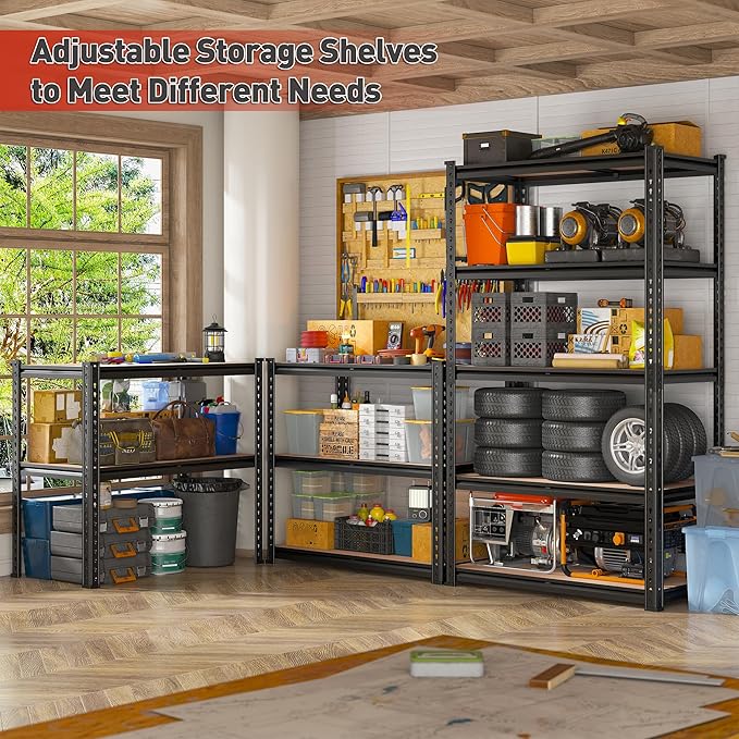 REIBII 2020LBS Storage Shelves 5 Tier Garage Shelving Heavy Duty, Adjustable ...