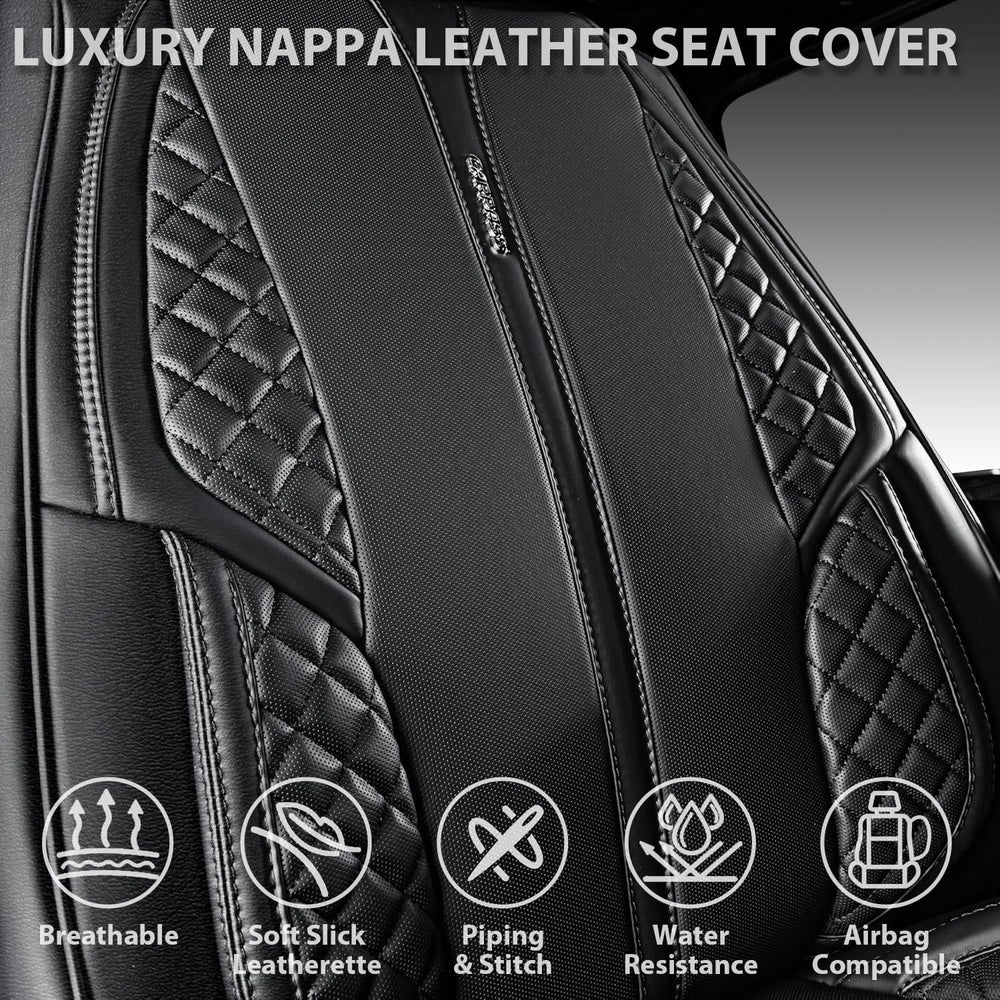 CAR PASS Nappa Leather Car Seat Covers Full Set, Luxury Seat Protector for Ca...