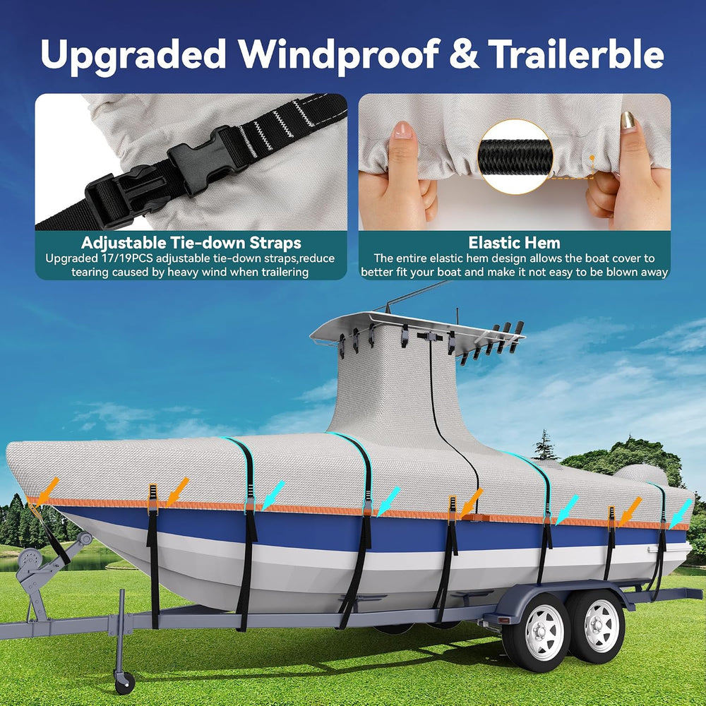 1200D Heavy-Duty 100% Waterproof T-Top Boat Cover 22-24ft Center Console