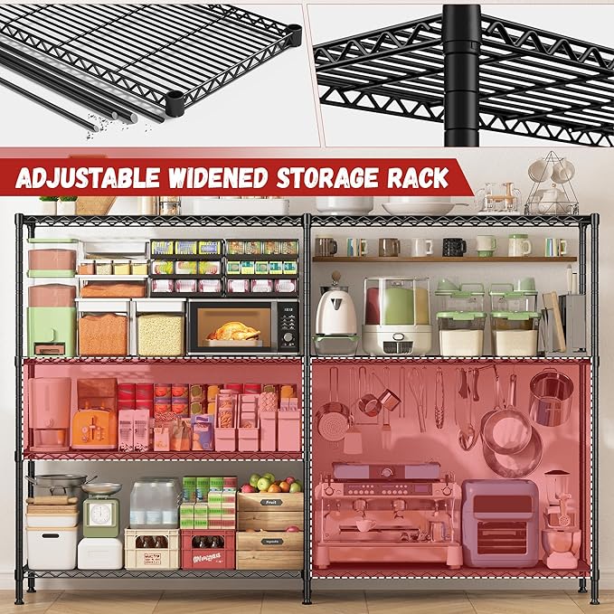 REIBII 69.8" W Storage Shelves 1250LBS Wire Shelving Unit 4 Tier Metal S...
