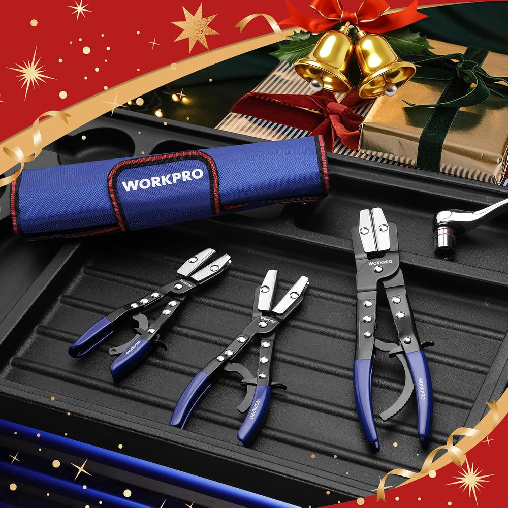 WORKPRO 3-Piece Ratcheting Hose Pinch Off Pliers Set with Storage Bag
