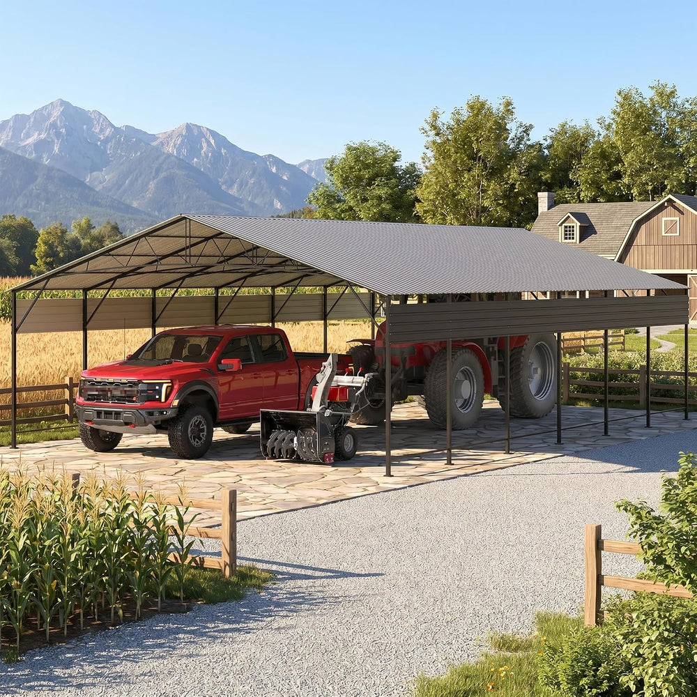 20x30 FT Metal Carport, Heavy Duty Oversized Carports, Black