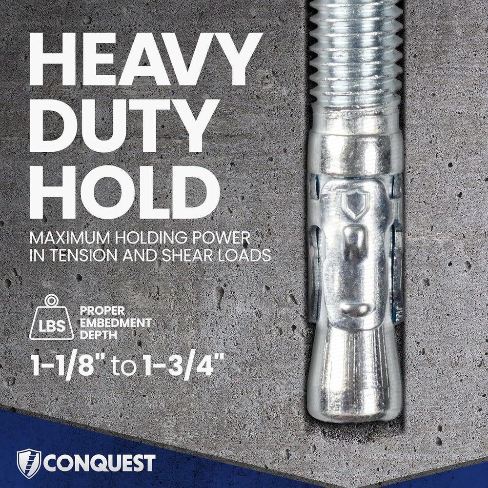 Conquest Zinc Plated Wedge Anchors for Concrete 1/4” x 3-1/4”