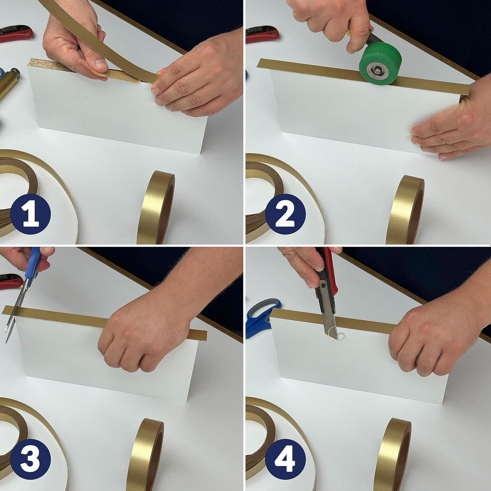 Brushed Gold PVC 3/4 inch x 25 ft Edge Banding Peel Stick Tape Adhesive Metal...
