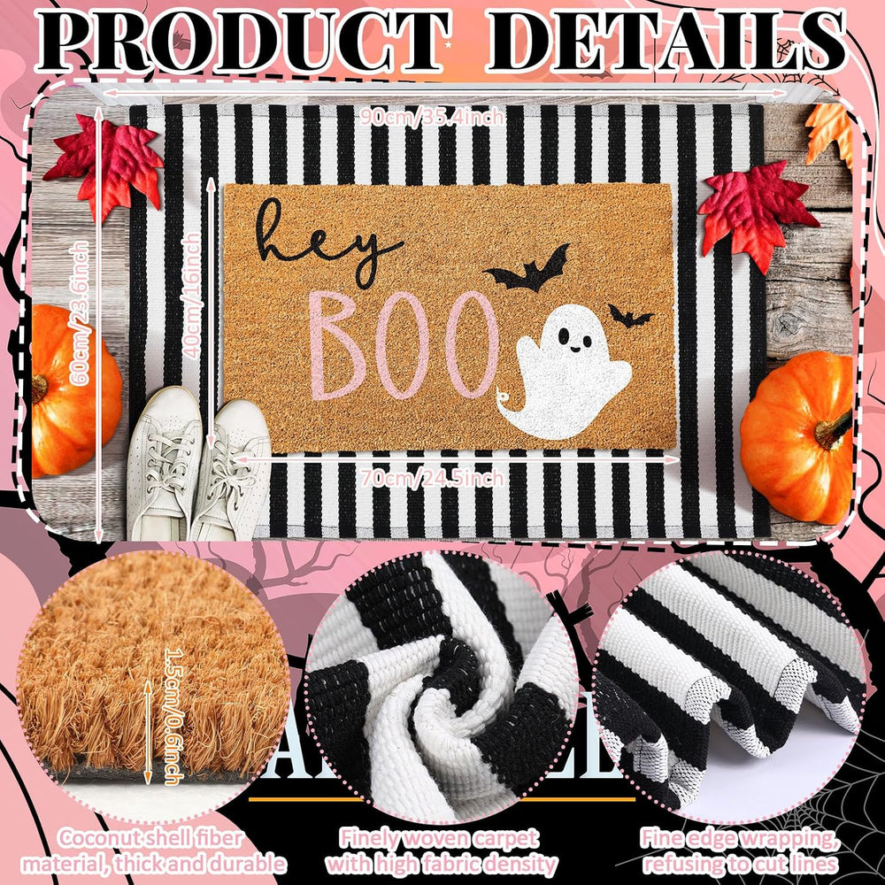 Duraaamo 2 Pcs Halloween Door Mat Outdoor, Ghost Pink Boo Style, Non Slip