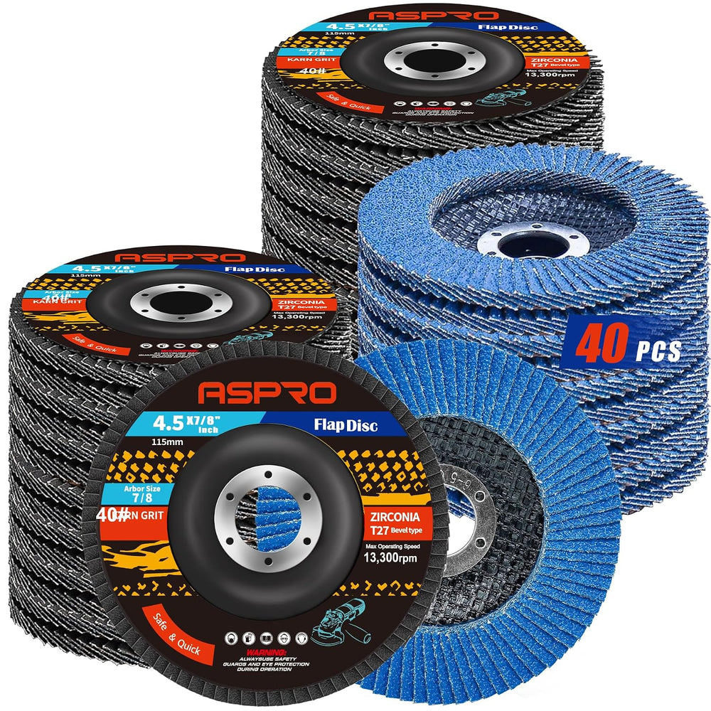 ASPRO Flap Discs 4 1/2 for Angle Grinder, Flap Discs 40 Grit, 40 Pack