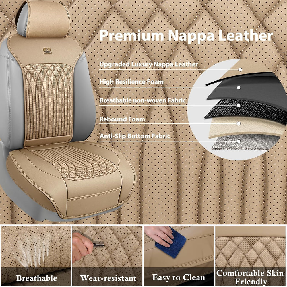 CAR PASS Car Seat Protector, 2 Pack Sideless Nappa Leather Seat Covers for Ca...